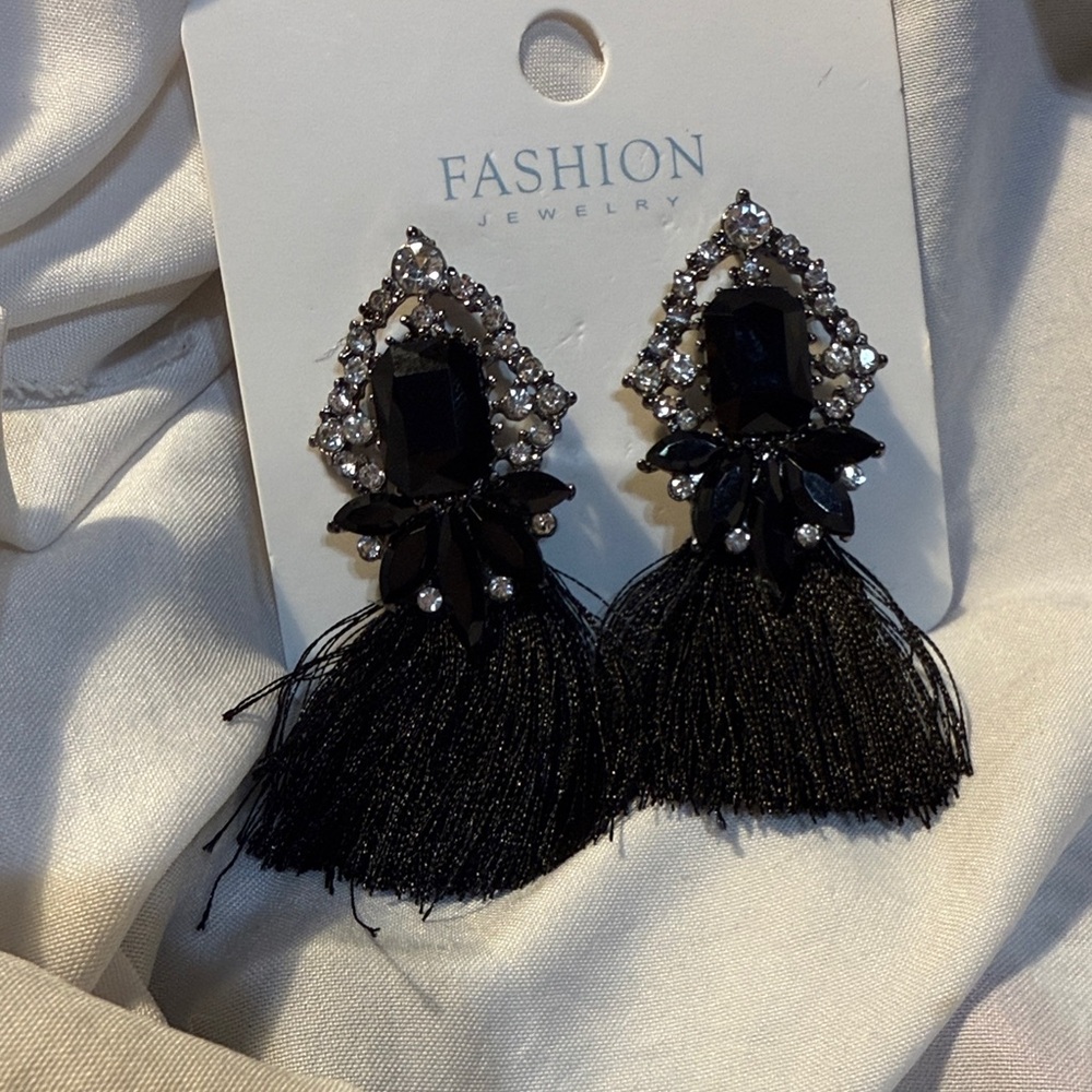 Elegant Black Tassel Earrings